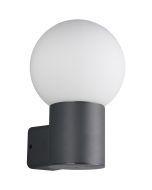 Trio Mures antraciet grijze wandlamp voor buiten met wit glazen bol als kap met een diameter van 18cm