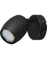 Reality Nancy zwart wandspotje van 9,5 cm hoog met GU10 lamp, kiepschakelaar en mogelijkheid voor kabeldoorvoer
