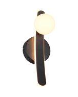 Trio Napoli zwarte wandlamp met LED langs de muur en een lichtgevende bol, met een schakelaar op de lamp