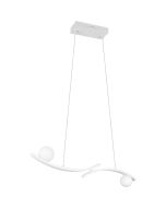 Trio Napoli witte hanglamp met LED langs twee gebogen balken en een lichtgevende bol op de balkjes aan de ene kant en onder de balk aan de andere kant