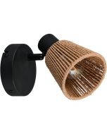 Casalum Natrel zwarte wandspot van 14,5 cm hoog met kapje van papiergaren met E14 kogellampje