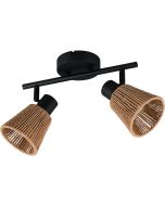 Casalum Natrel zwarte plafondspot van 40,5 cm lang met twee spotjes aan een buis met kapjes van papiergaren met E14 kogellampje