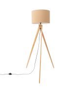 Sollux Natt houten tripod van 140 cm hoog met een taupe kleurige kap van textiel met een diameter van 40 cm