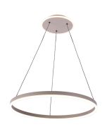Freelight Nimbo creme kleurige hanglamp met cirkelvormige kap van 60cm in diameter met LED en LED ring rond de plafondplaat