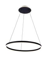 Freelight Nimbo zwarte hanglamp met cirkelvormige kap van 60cm in diameter met LED en LED ring rond de plafondplaat