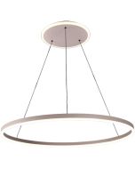Freelight Nimbo creme kleurige hanglamp met cirkelvormige kap van 80cm in diameter met LED en LED ring rond de plafondplaat