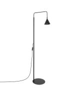 zwart metalen leeslamp van 165 cm hoog met een draaibaar en kantelbaar metalen kegelvormig kapje
