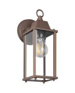 Trio Olona 201960124 roestkleurige wandlamp voor buiten met handende rechthoekige lantaarn met vier helder glazen ruitjes