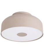 taupe kleurige metalen plafonnière van 30 cm in diameter met wit kunststof blender