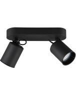 Trio Pago 803500232 zwarte spot van metaal met ovale plafondplaat en twee spots met dieper liggende GU10 lamp