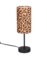 Reality Pardina tafellamp van 36 cm hoog met ronde kap van textiel met een luipaard huid print
