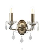 Searchlight Paris 8732-2AB antiek bronzen wandlamp met kristal