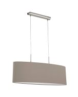 Hanglamp Eglo Pasteri 31581 75cm taupe kleurige ovale hanglamp van textiel met staalkleurige plafondbalk