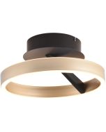 Freelight Pilota zwarte plafonnière van 30cm in diameter met goudkleurige cirkelvormige ring met geïntegreerde LED