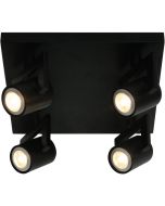 Freelight Valvo PL9944Z zwarte vierkante plafondspot met vier cilindervormige spotjes met 5w GU10 lampjes