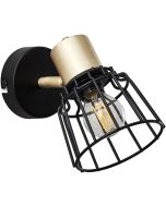 Brilliant Posca 86910/78 mat messing spotje met zwarte wandplaat en zwart rekje als kap