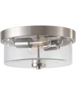 Searchlight Preston staalkleurige plafondlamp voor de badkamer met een helder glazen kap met spikkels en twee ST64 LED lampen