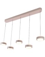 Freelight Puleggia creme kleurige hanglamp van 140 cm lang met vijf pendels met geïntegreerde LED en katrolsysteem voor de hoogte