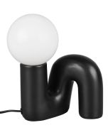 Reality Quinn zwarte tafellamp van 21,5 cm hoog met N vormige lampvoet van keramiek met rond glazen lichtbol met een diameter van 10 cm op de N
