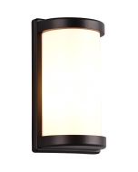 Trio Puelo mat zwarte buitenlamp van 27,5 cm lang met groot wit kunststof half ronde venster