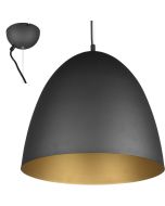 Trio Tilda mat zwarte hanglamp met eivormige metalen kap met goudkleurige binnenzijde, van 40 cm in diameter