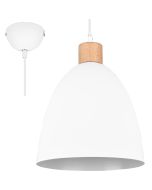 Trio Jagger witte hanglamp met kap van hout en wit metaal met een diameter van 25cm
