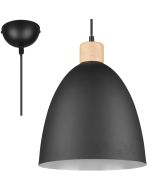 Trio Jagger witte hanglamp met kap van hout en zwart metaal met een diameter van 25cm
