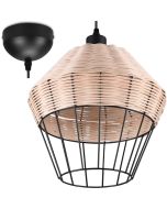 Trio Borka hanglamp met een diameter van 30 cm van zwart metaaldraad met rotan vlechtwerk