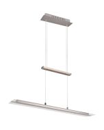 Trio Milos stalen hanglamp van 80 cm lang met trekpendel en glazen plaat