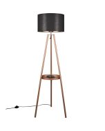 Trio Colette koffiebruine tripod van 152.5 cm hoog met tafeltje tussen de poten en zwarte kap van textiel met een diameter van 40 cm