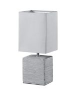 Trio Ping R50131087 tafellamp met grijs vierkant voetje van keramiek en een grijs rechthoekige lampenkap van textiel