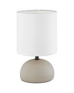 Trio Luci R50351025 tafellampje met cappuccino bruine bolvormige lampvoet van keramiek en wit cilindervormig kapje van textiel