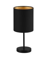 Trio Jerry R50491080 tafellampje met zwarte lampvoet en zwart cilindervormig lampenkapje van textiel
