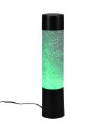 Trio Glitter R50871032 cilindervormige kinderlamp gevuld met water, rondgaande glitters en groen LED licht