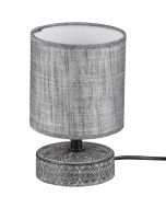 Trio Marie R50980111 grijs tafellampje met voet van keramiek met print en grijze lampenkap van textiel