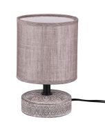 Trio Marie R50980126 bruin tafellampje met voet van keramiek met print en bruine lampenkap van textiel