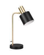 Trio Adam R51041080 mat messing tafellamp met zwarte voet en zwart metalen spotje