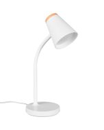 Reality Pongo R55831101 mat witte kunststof tafellamp met houtkleurige achterzijde van de kap