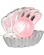 Trio Shelly R57731106 chromen tafellamp met het uiterlijk van een open geklapte schelp met een rood licht gevende parel erin