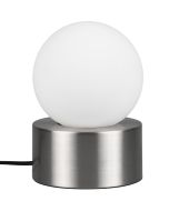 Trio Countess R59051007 tafellampje met staalkleurige voet en bolvormige kap van wit glas