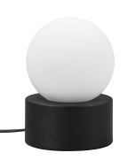 Trio Countess R59051032 tafellampje met mat zwarte voet en bolvormige kap van wit glas