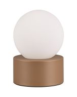 Trio Countess R59051065 tafellampje met koffiebruine voet en bolvormige kap van wit glas