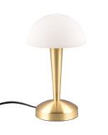 Trio Canaria R59561108 messing kleurig tafellampje met half ronde kap van geveegd wit glas