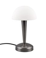 Trio Canaria R59561120 zwartchroom kleurig tafellampje met half ronde kap van geveegd wit glas