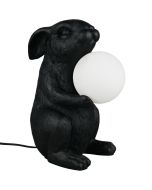 Reality Rabbit R56511002 tafellamp in de vorm van een zwart konijn die een witte bal vasthoudt