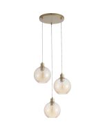 Searchlight Radiance 44520-3CP hanglamp met goudkleurige ronde plafondplaat en drie goudkleurige pendels met gedraaid geribbelde champagnekleurig glazen kap