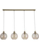 Searchlight Radiance 44520-4CP hanglamp met goudkleurige langwerpige plafondbalk en vier goudkleurige pendels met gedraaid geribbelde champagnekleurig glazen kap