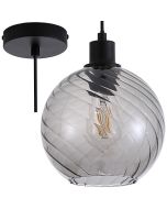 Searchlight Radiance 44520SM zwarte hanglamp met gedraaid geribbeld rookglazen kap