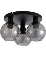Searchlight Radiance 44520-3CP hanglamp met goudkleurige ronde plafondplaat en drie goudkleurige pendels met gedraaid geribbelde champagnekleurig glazen kap
