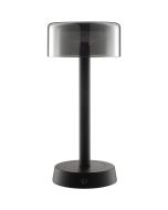 Brilliant Razor zwarte oplaadbare tafellamp van 26 cm hoog met rond rookglazen kap van 12 cm in diameter